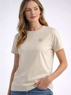 NWOT Liz Claiborne Beige Tee M Short Sleeve Minimal Classic Top